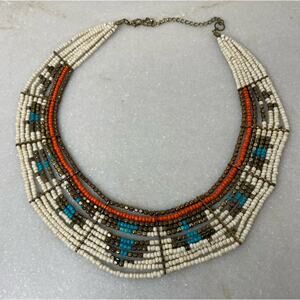 Vintage Tribal Beaded Multicolor Statement Necklace Bohemian Native American